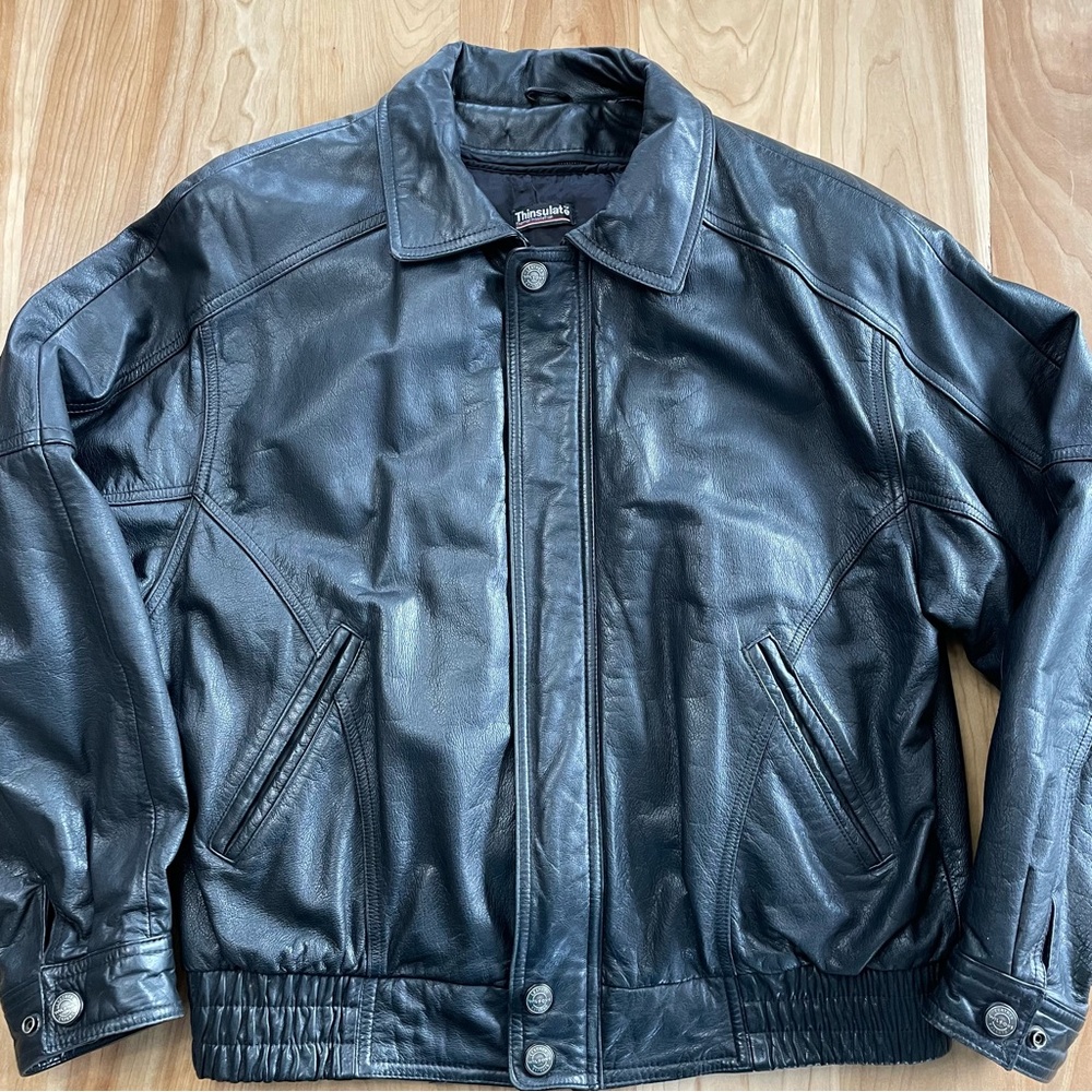 Wilson Leather Vintage 90’s Large Black Bomber  Jacket Removable Thinsulate Vest